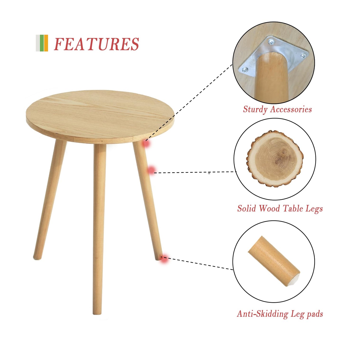AWASEN Side Table Round, Small Accent Table Nightstand Modern End Table for Living Room Bedroom Office Small Spaces, 15.7''Dia x 19.69''H(Natural Walnut)