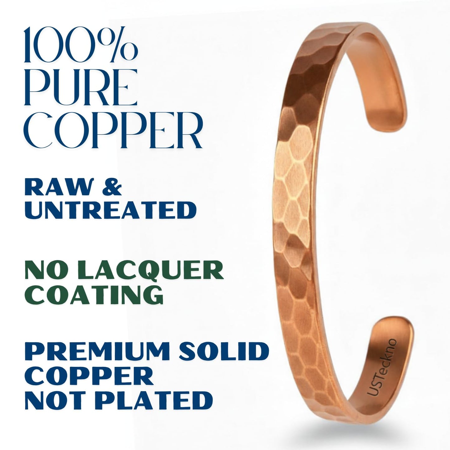 USTeckno Hand Forged 100% Pure Copper Bracelet. Made with Premium Solid High Gauge Copper and Health benefits. Enhance your well-being in style
