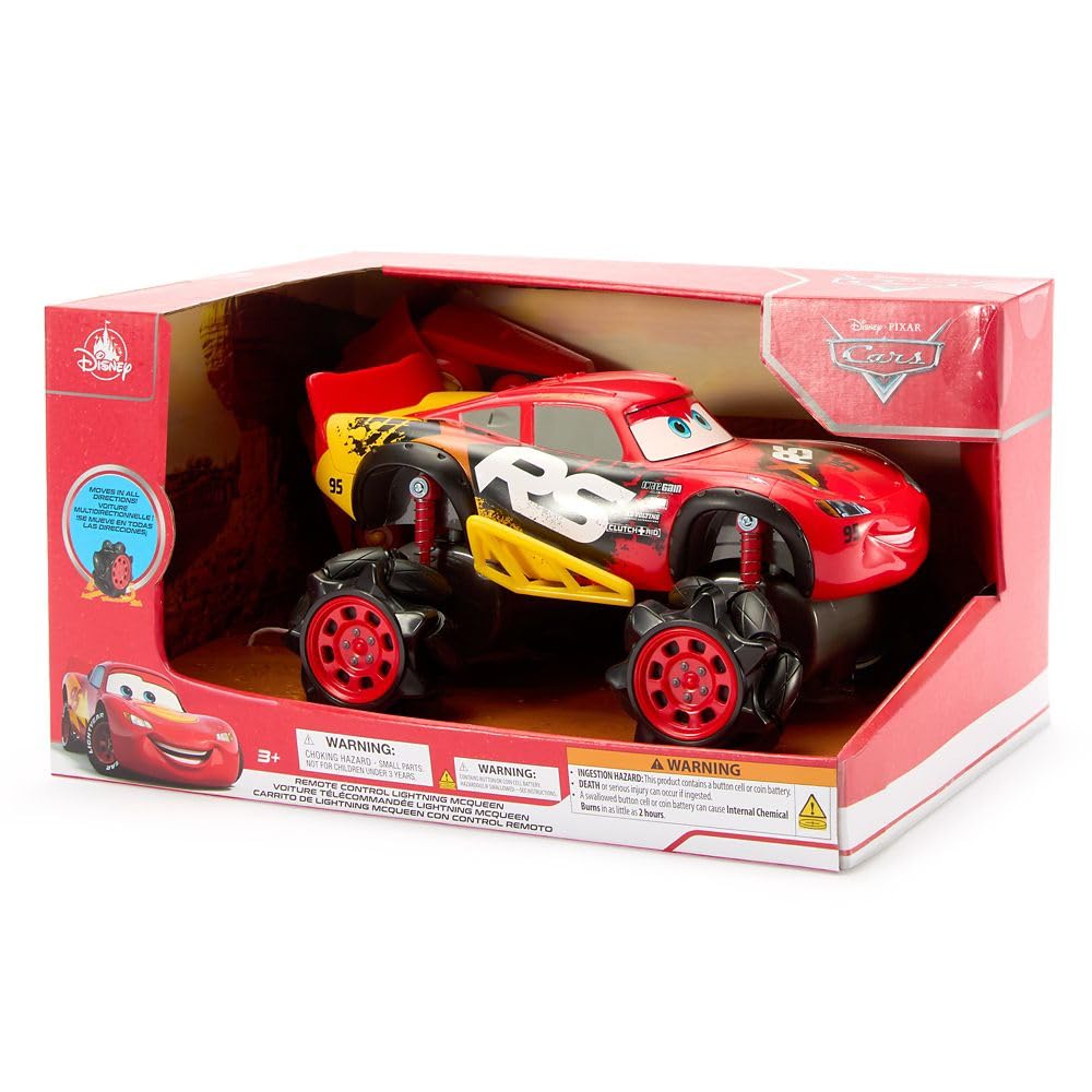 Disney Store Official Lightning McQueen Light-Up Remote Control Car - Lightning McQueen RC Car with Monster Truck Wheels, 2.4GHz Radio Controlled RC Toy with 360° Spin & Light-Up Smoke Effect