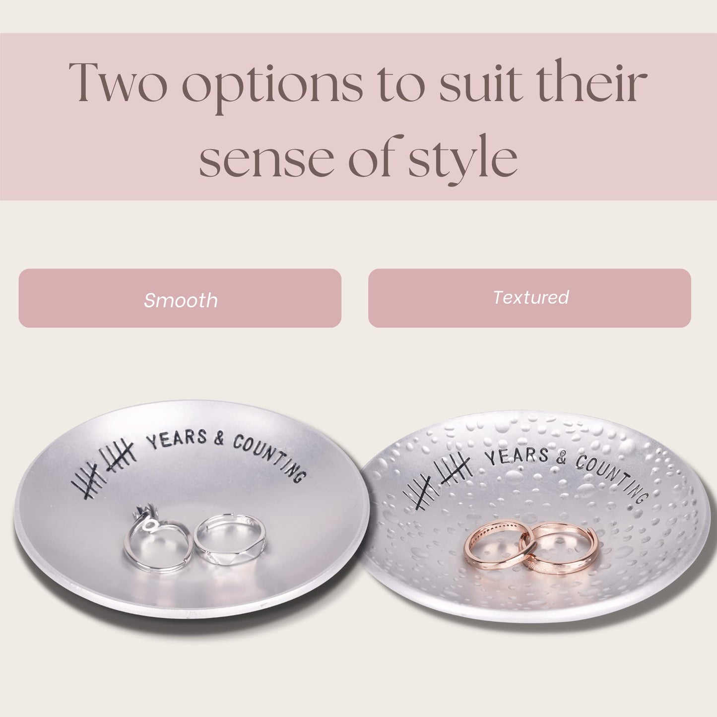 PureRejuva 10th Anniversary Tin Gifts – 4 In., Engraved, Aluminum Wedding Ring Holder Dish & Gift Box – 10 Year Wedding Gift for Him & 10 Year Anniversary for Her Textured Style