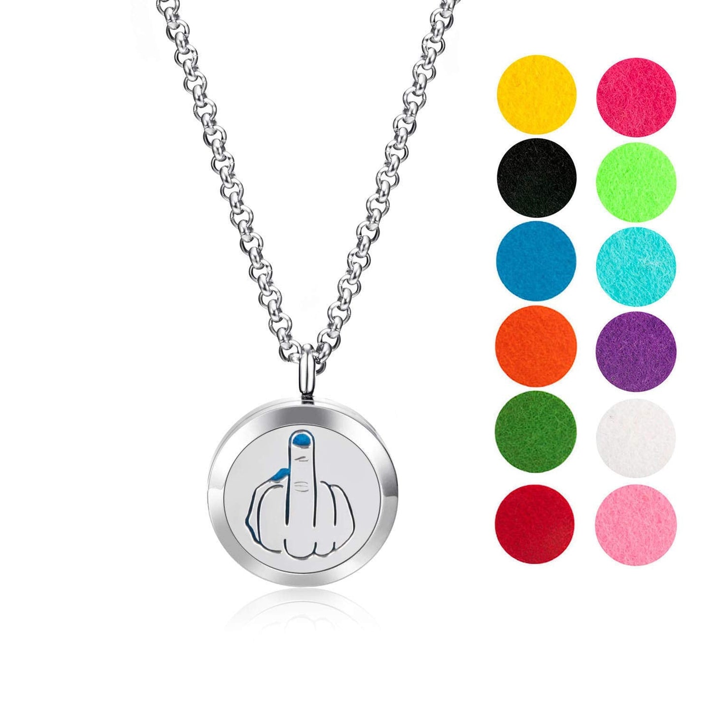 Wild Essentials Middle Finger Necklace Essential Oil Diffuser Kit, Lavender, Lemongrass, Peppermint, Orange Oils, 12 Refill Pads, Calming Aromatherapy Gift Set, Customizable Color Changing, Perfume