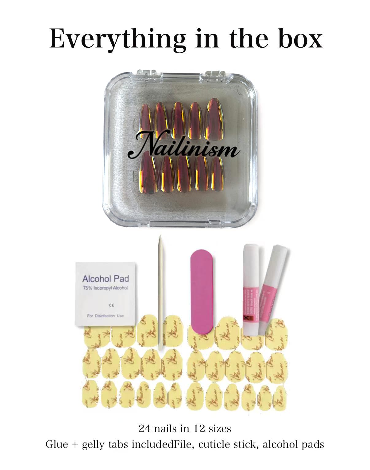 Aurora Chrome Press On Nails Medium Almond, Mirror Metallic Y2K Glow, 30pcs Reusable False Nail Kit by Nailinism