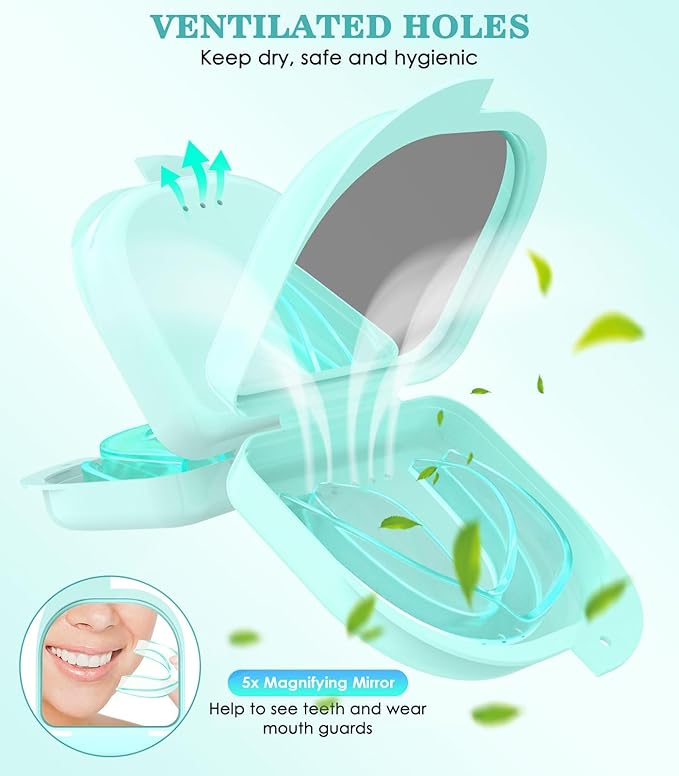 Mouth Guard for Grinding Teeth at Night, Night Guards for Teeth Grinding, 4 Pack/2 Size Moldable Dental Guard for Sleeping-with 2 x 5X Mirror Mouth Guard Case