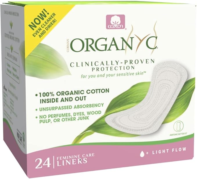 Organyc 100% Certified Organic Cotton Inside and Out Folded Panty Liner, Ultra Thin, Light Flow, 24 Count