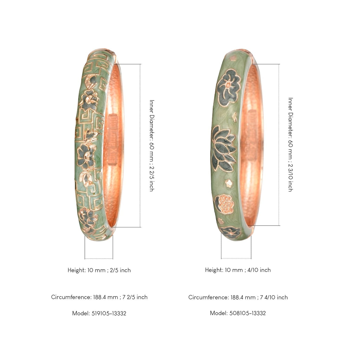 UJOY Vintage Cloisonne Bracelets Flower Enameled Jewelry Plated Cuff Bangle for Women Gift Box 55A35-55A114 Green