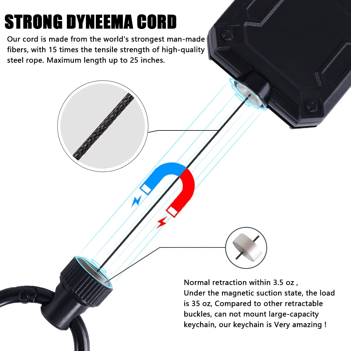 Magnetic Retractable Keychain with Gift box, Heavy Duty Carabiner Key chain with 25" Cord, Up to 50 oz Keys and Tools, Gift for Birthdays Christmas Father's Day Valentine's Day