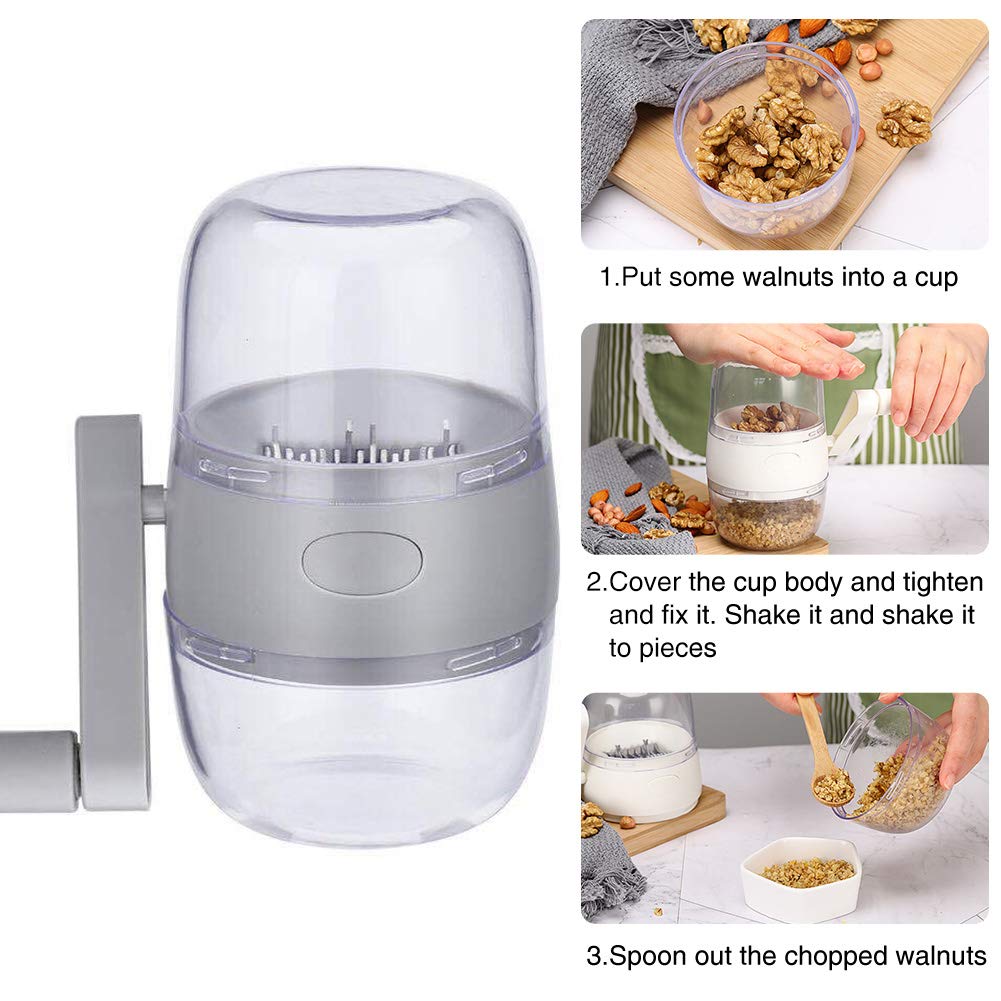 Nut Chopper, Portable Manual Hand Nut Chopper for All Nuts Walnut Pecans, Hand Crank Nuts Grinder Kitchen Tool(COLOR:Grey)