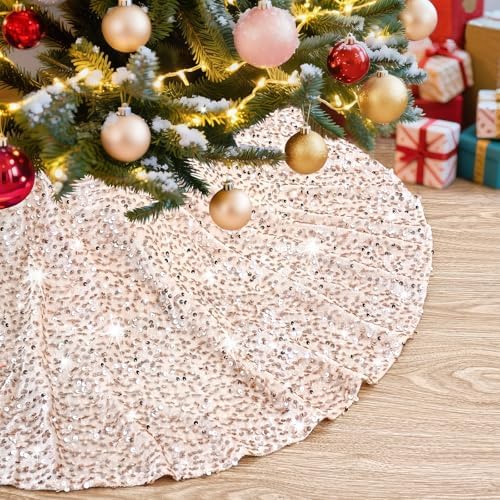 Glitter Christmas Tree Skirt 36 Inches: Champagne Gold Small Sequin Tree Skirt Cover for New Years Party