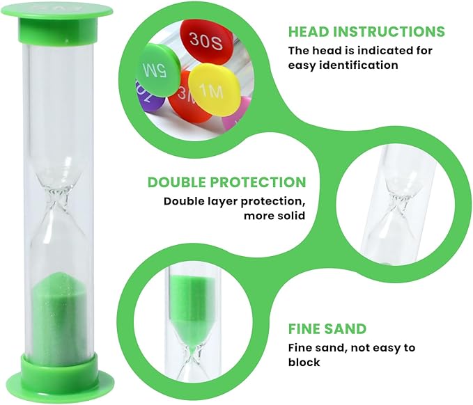 8 Pack Colorful Sand Timer, Hourglass Sand Clock Timer Set, 10Sec 15Sec 30Sec 1Min 2Min 3Min 5Min 10Min for Kids Brushing Teeth, Classroom Home