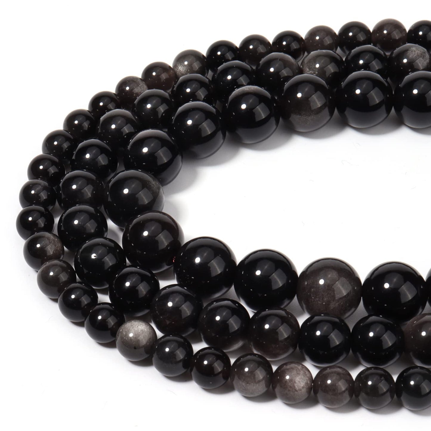 45pcs 8mm Natural Silver Obsidian Gemstone Beads Energy Healing Crystal Round Loose Stone Beads for Jewelry Making, DIY Bracelets Necklaces