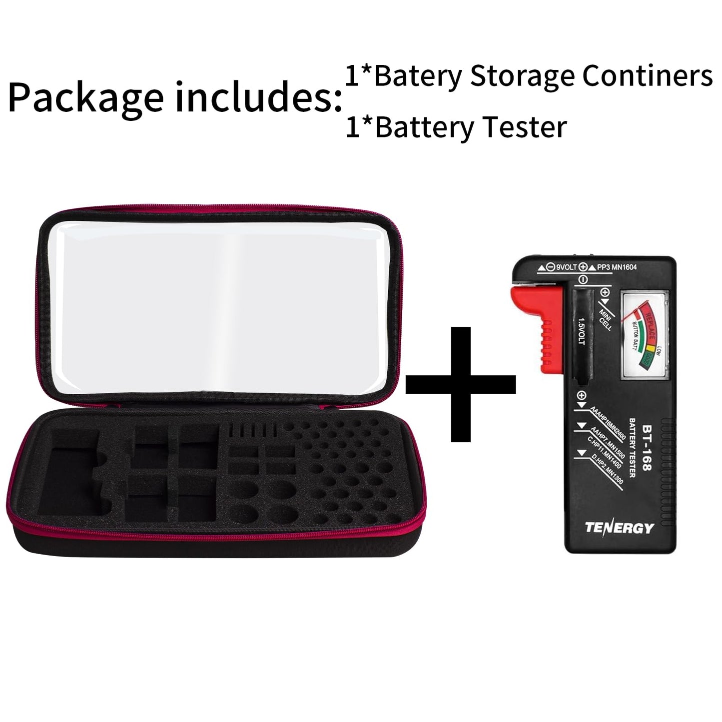 Yuecoom Battery Organizer Storage Box with Tester, Waterproof Organiser,Transparent Lid Holds Multiple Batteries, Portable Battery Organiser for Home, Travel and Gifting
