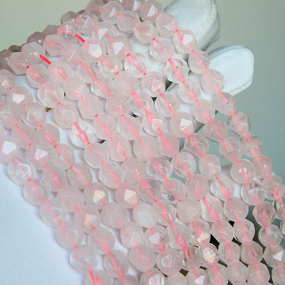 MJDCB Best Sellers Natural Stone Beads Faceted Polygon Rose Quartz Crystal Energy Stone Healing Power for Jewelry Making(8mm)