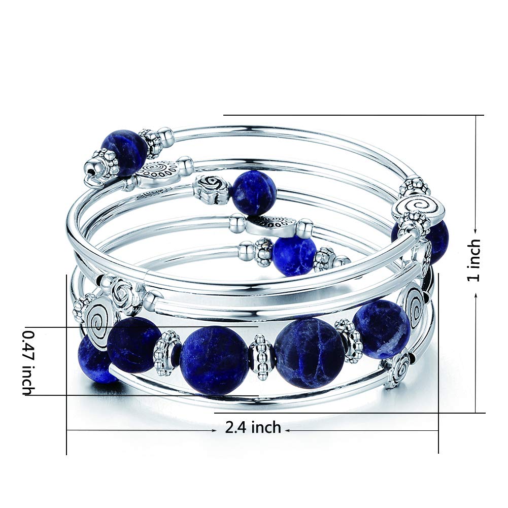 Bead Wrap Bangle Pearl Bracelet - Silver Metal Bracelet Gifts For Women(02-Navy blue)