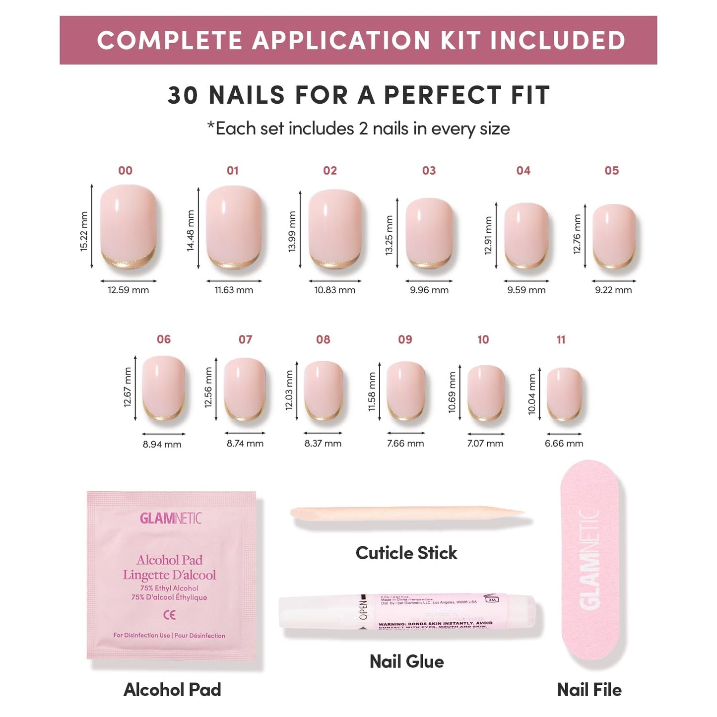Glamnetic Press On Nails - Super Short Round Fake Nails, Nude Neutral Nails with Gold Reverse French Tip, Quiet Luxury | 12 Sizes - 30 Nail Kit with Glue | Gift for Mom