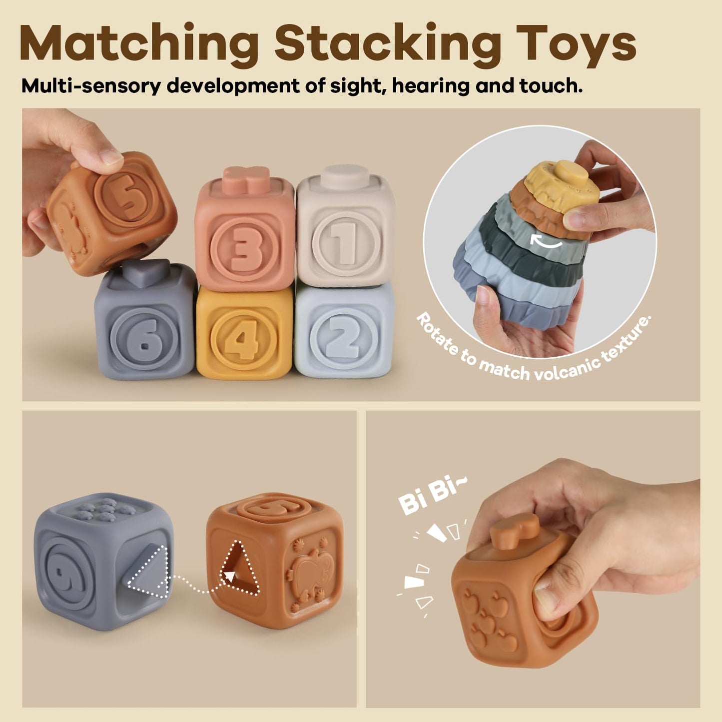 Yrkidstoi Stacking Rings & Nesting Building Blocks for Babies 6 12 18 Months, 14 Pcs Soft Stacker Teething Toys with 2 Dinosaur, Montessori Learning Toys for Infant Toddler Boys Girls
