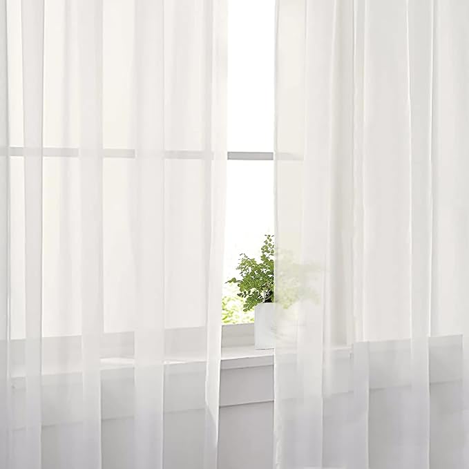 Lecloud Ivory Sheer Curtains 63 Inch Long 2 Panels, Elegant Voile Drapes for Dinning Small Windows, Light Filtering Voile Curtain for Living Room Bedroom Bathroom, Dual Rod Pocket, 40" Wx63 L