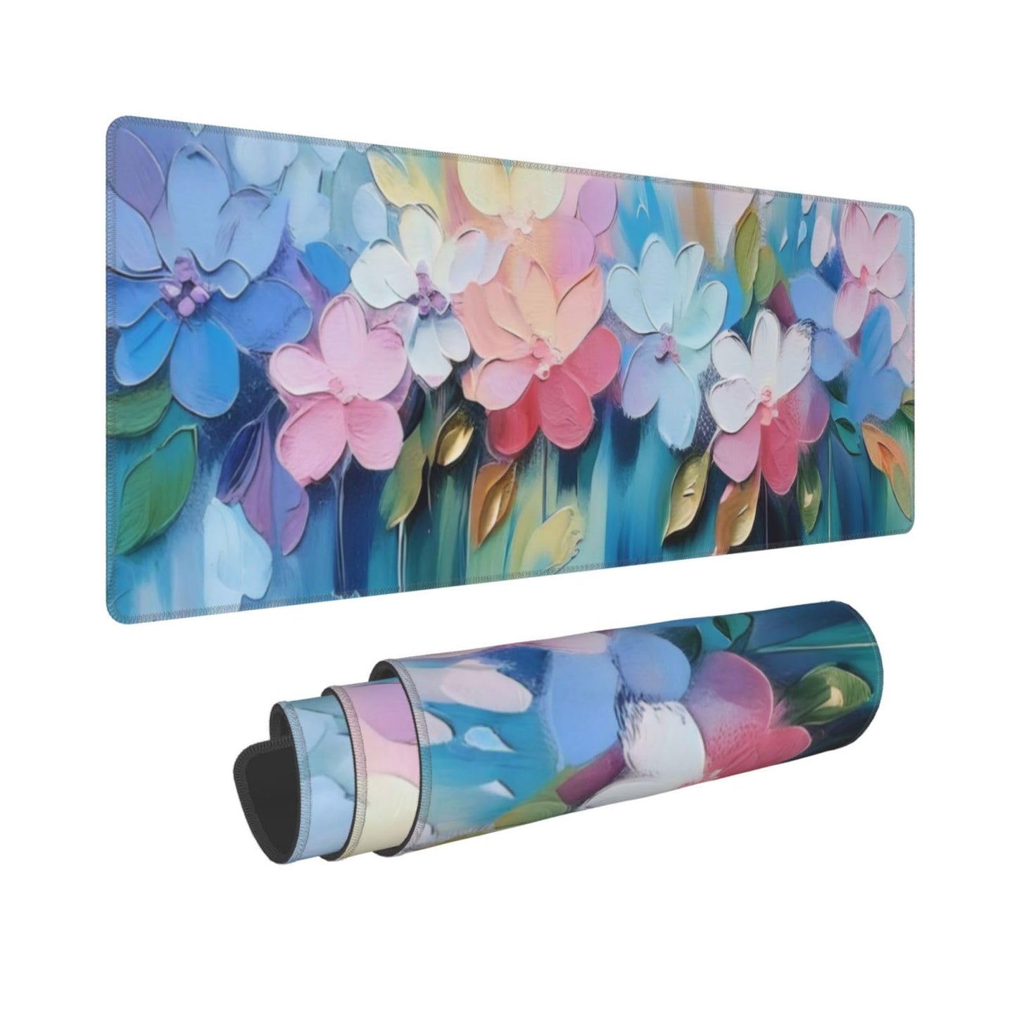 Gaming Mouse Pad, Large Non-Slip Rubber Base Mousepad, Keyboard Mouse Mat, Desk Pad with Stitched Edges, 31.5x11.8inch, Oil Flower