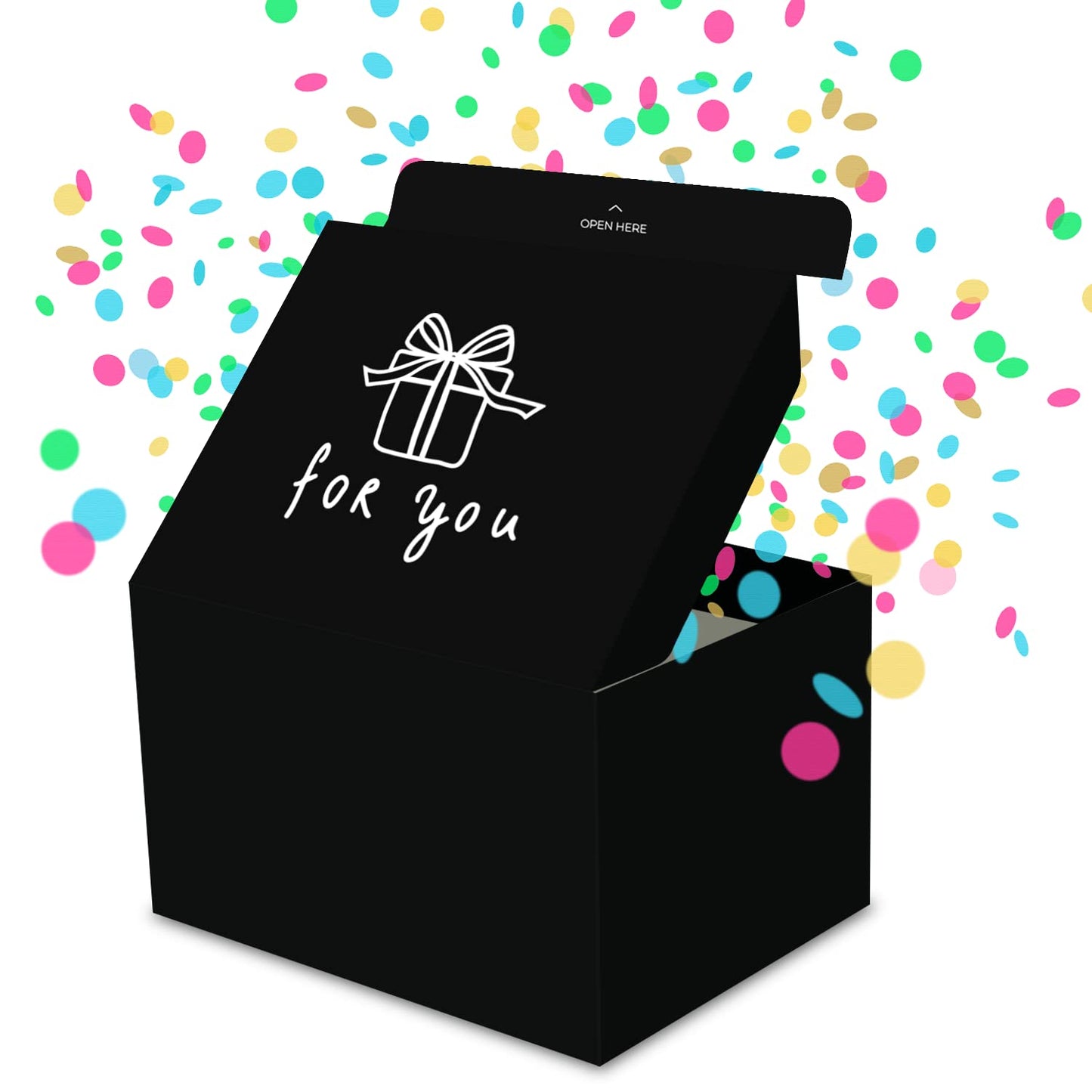 FETTIPOP Gift Box Surprise Exploding KIT (Black - For you) 7.1x5.5x4.3 in, Confetti Explosion Birthday, Party, Father’s and Mother’s Day, Graduations, Anniversaries, Any Occasion