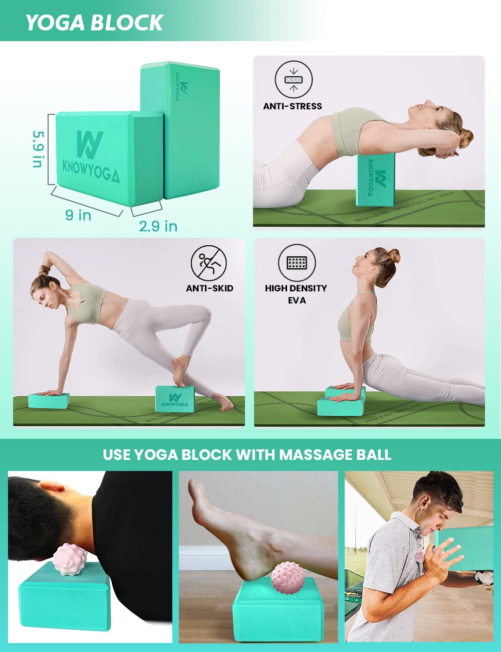 Yoga Starter Kit 12 in 1 - Mat, Blocks, Foam Roller, 4 Resistance Bands With Strap, 2 Peanut Massage Balls for Women & Men, Beginners