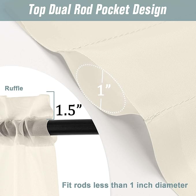 Cream Sheer Curtains 90 Inches Long 2 Panels, Light Filtering Solid Sheer Curtains for Bedroom Living Room, Lightweight Soft Airy Window Voile Sheer Drapes, Dual Rod Pocket, 2x42Wx90L Inches