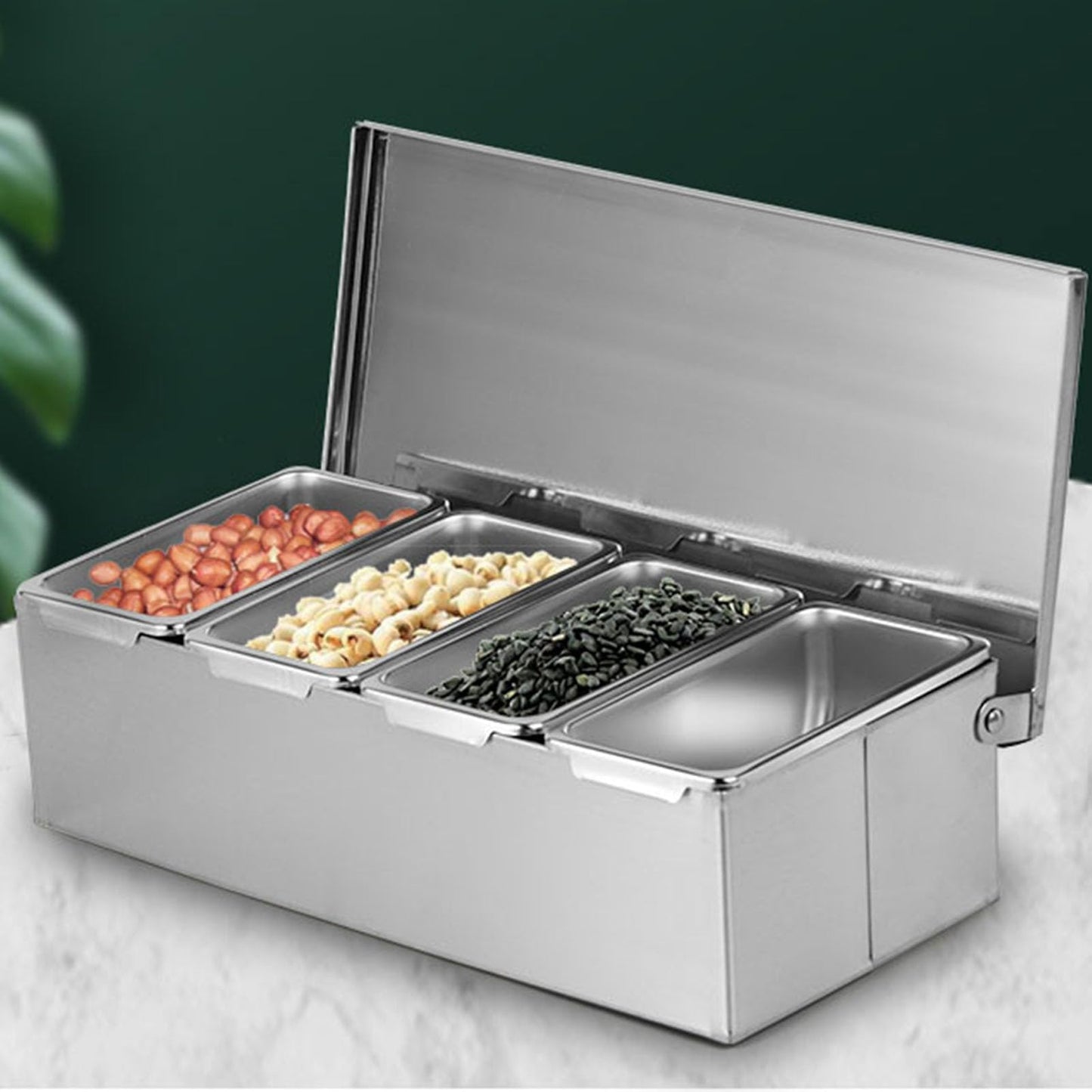 Cocoarm Stainless Steel Seasoning Box, 4 Compartment Tray, Large Capacity for Kitchen Storage