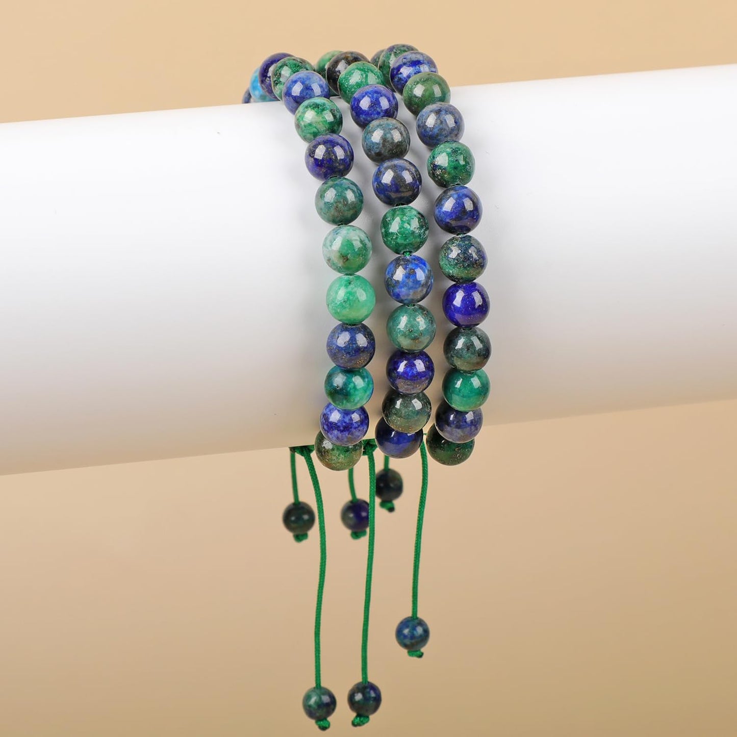 AD Beads Natural 8mm Gemstone Bracelets Healing Power Crystal Macrame Adjustable 7-9 Inch (Lazuli Chrysocolla)