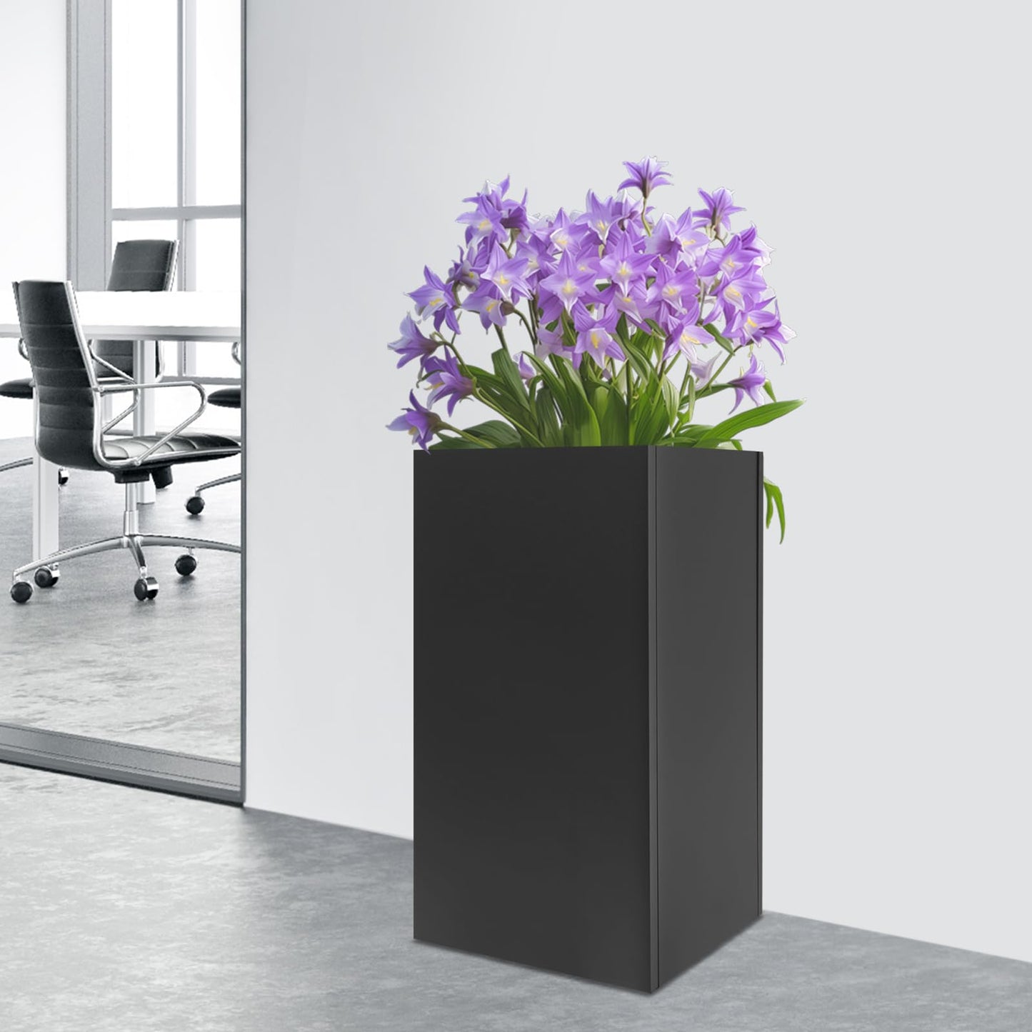 DYRABREST Large Metal Planter Box, Heavy Duty Tall Outdoor Garden Planters Patio Deck Yard, Modern Rectangular Flower Pot for Plants Vegetables (Black)