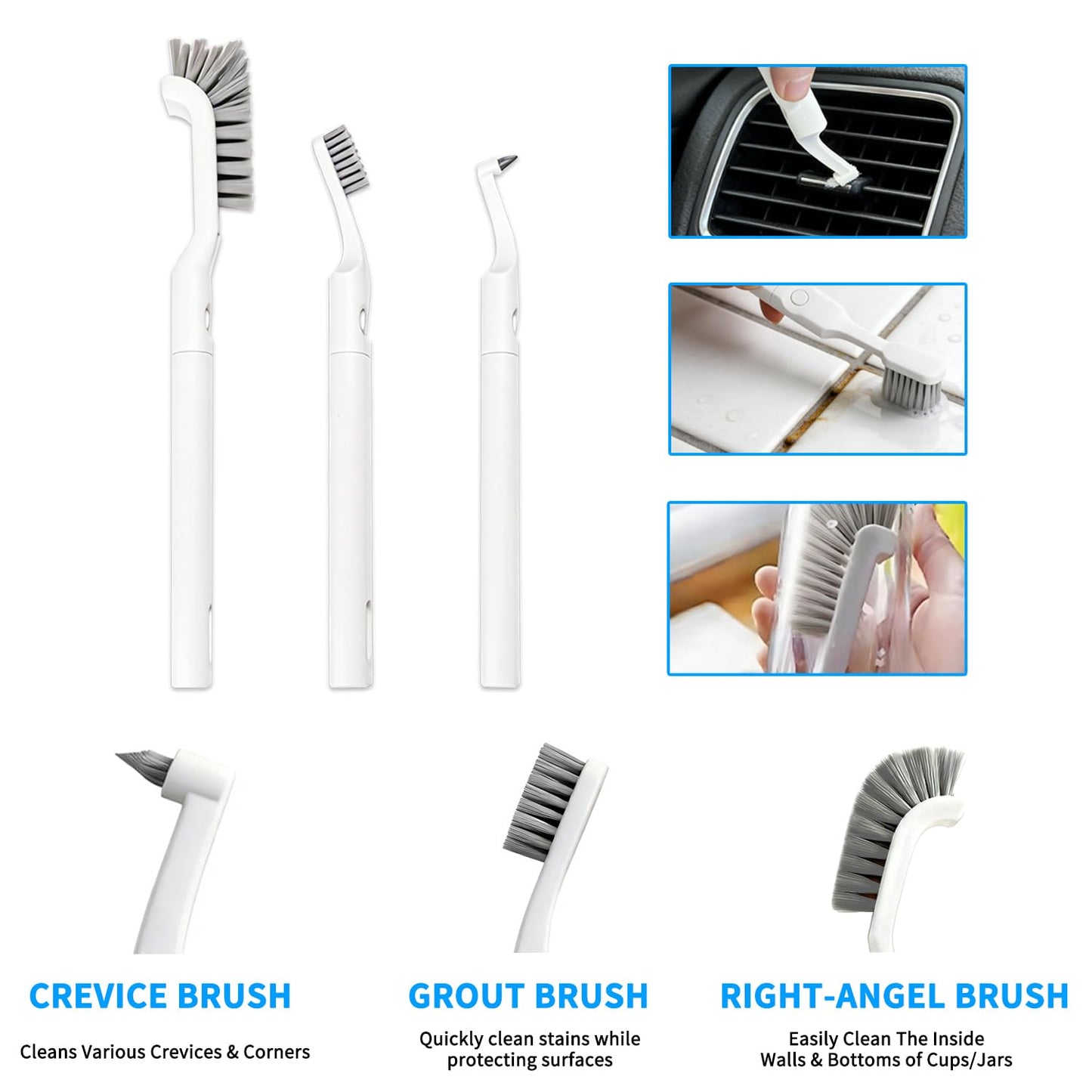 Small Scrub Brush, Hard Bristle Crevice Cleaning Brush Set with 6Pcs Brush Heads & 2Pcs Handles, Multifunctional Grout Scrubber Tools for Kitchen, Bathroom, Sink, Corner, Mug and Blender