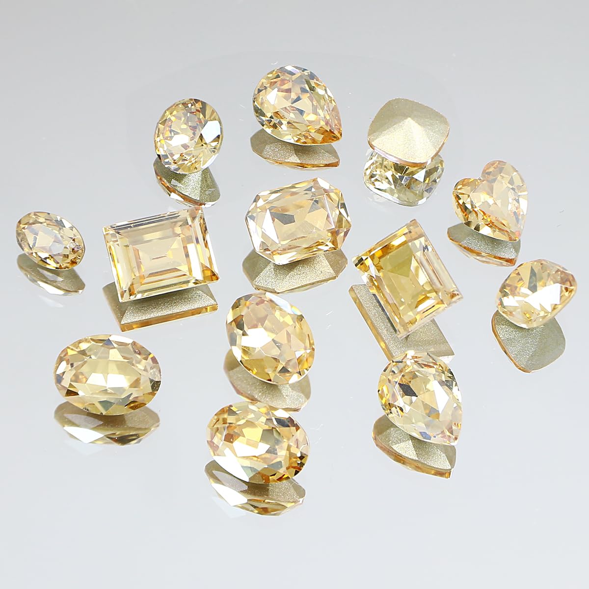 DONGZHOU 72pcs Mix Shape Nail Art Rhinestone,7 Styles Glass Nail Rhinestones Pointback Nail Gems Shiny 3D Nail Charms for Nail DIY Decorations Crafts,Golden Shadow