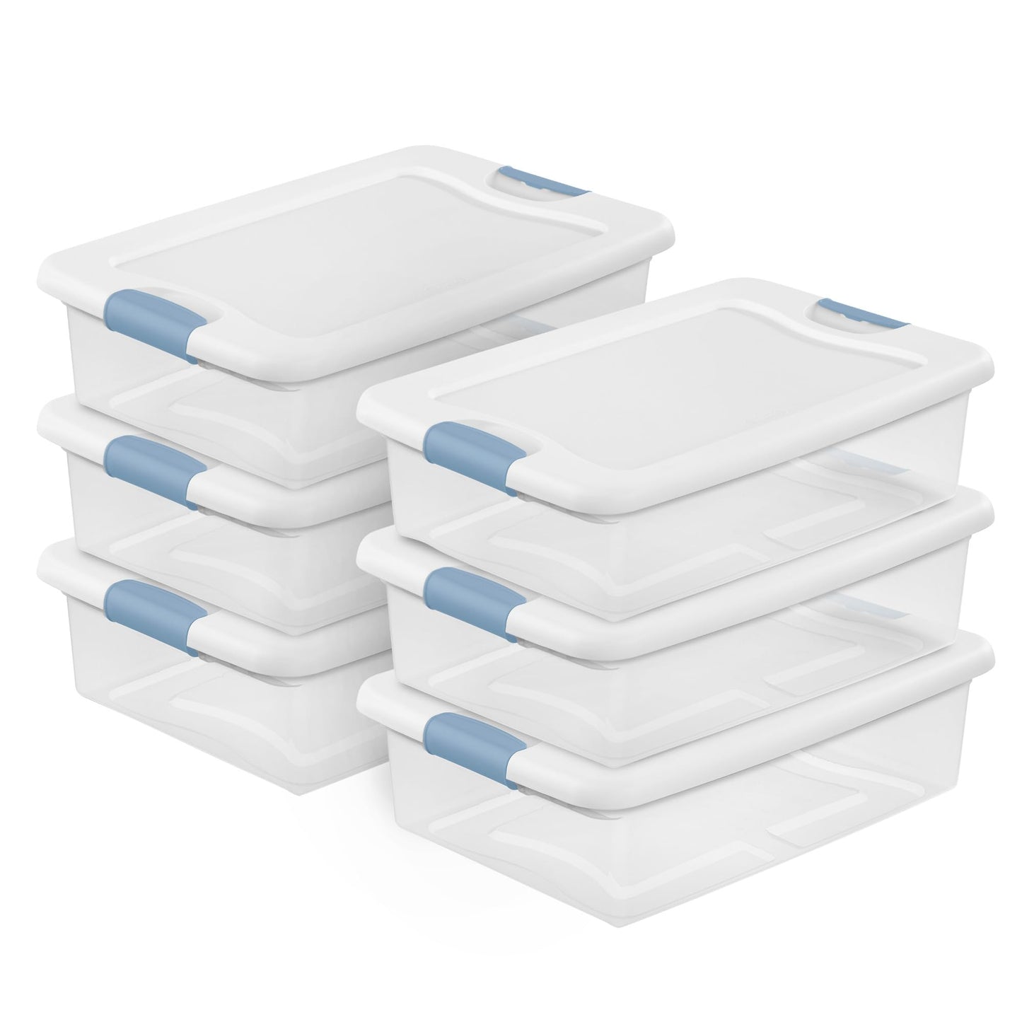Sterilite 6-Pack Latching Box, Under Bed Storage Bins with Lids, Clear Plastic, 32 Quart - Heavy-Duty Organizing Containers for Closet, Bathroom, and Office