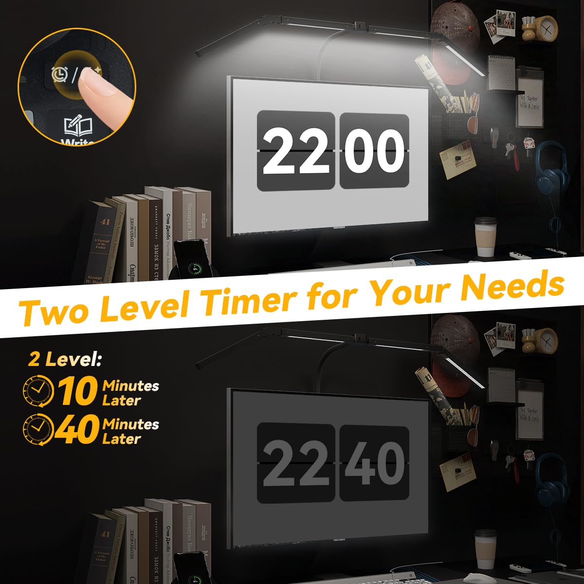 Adjustable LED Desk Lamp with Clamp, 4-Head Eye-Caring CRI95+ Desk Light, Stepless Dimming & Color Temp Remote Control, Flexible Neck, 5-Mode for Reading, Computer, Crafting, 90" Wide Desk Coverage