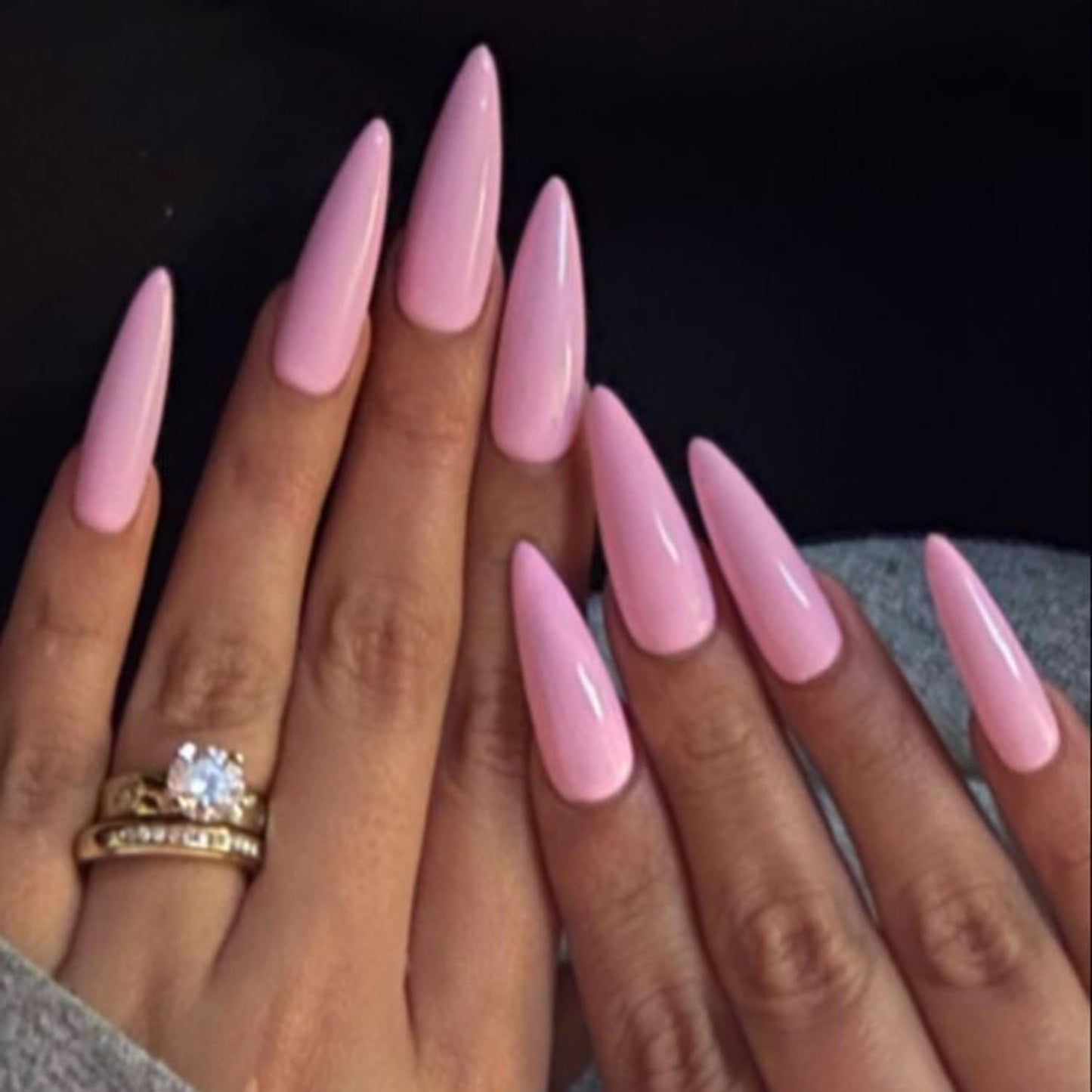 Pink Press On Nails Long Stiletto Fake Nails Solid Color False Nails With Design Full Cover Glossy Stick On Nail Reusable Artificial Acrylic Nail For Women Manicure 24pcs