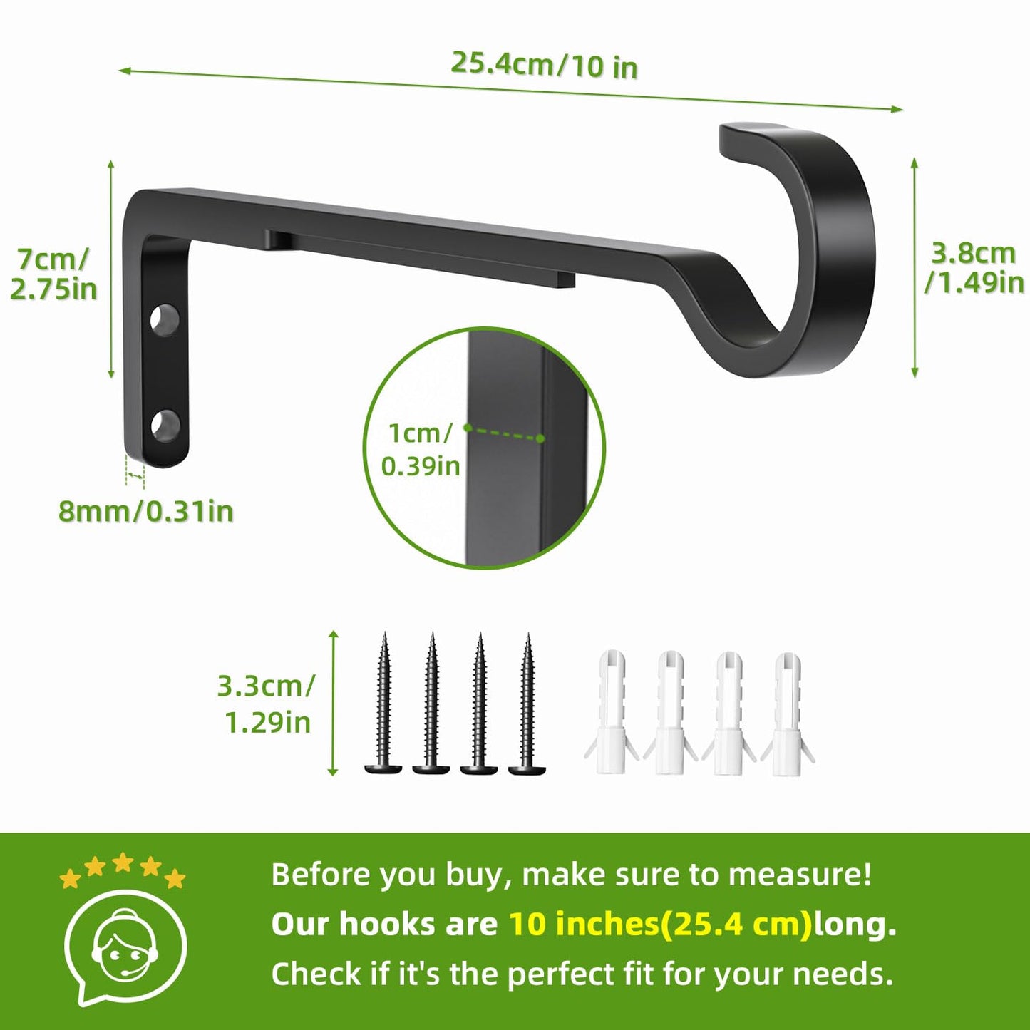 saffruff Heavy Duty Plant Hooks for Wall, 10 Inch 2 Pack, Wall Mounted Plant Brackets, Outdoor Plant Hangers Hold 35 lb, Iron Hooks for Hanging Baskets, Bird Feeder, Wind Chime, Lantern