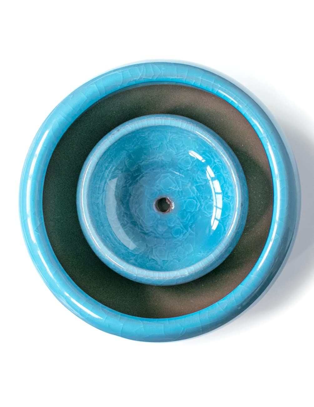 Dahlia Round Ceramic Succulent Pot/Bonsai Pot with Drainage Tray, 2pc Set Teal
