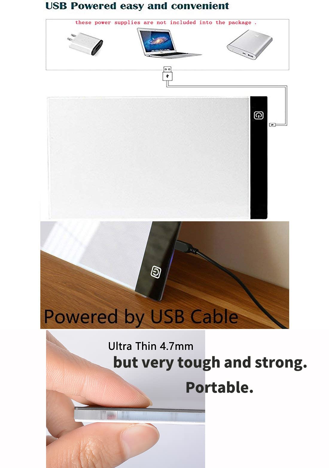 Ultra-Thin Portable A4 LED Light Box Tracer w/USB Cable Dimmable Brightness LED Artcraft Tracing Light Box Light Pad for Artists Drawing Sketching Animation Stencilling X-ray Viewing