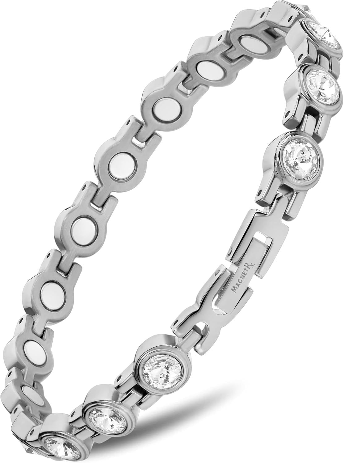 MagnetRX® Women’s Magnetic Bracelet – Elegant Magnetic Crystal Bracelets for Women – Adjustable Length with Included Sizing Tool (Silver)