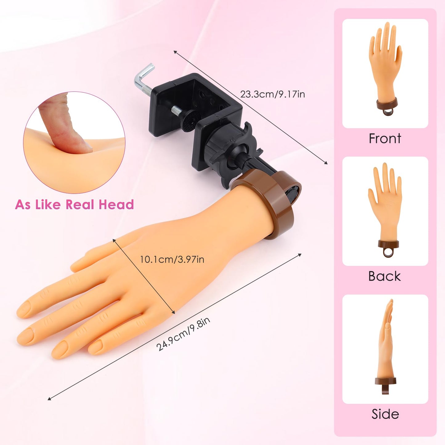 Yokilly Practice Hand for Acrylic Nails, Bendable Soft Nail Practice Hand, Flexible Plastic Nail Hand Practice, Fake Mannequin Training Hand for Nails Practice (with Clamp Holder) / Black