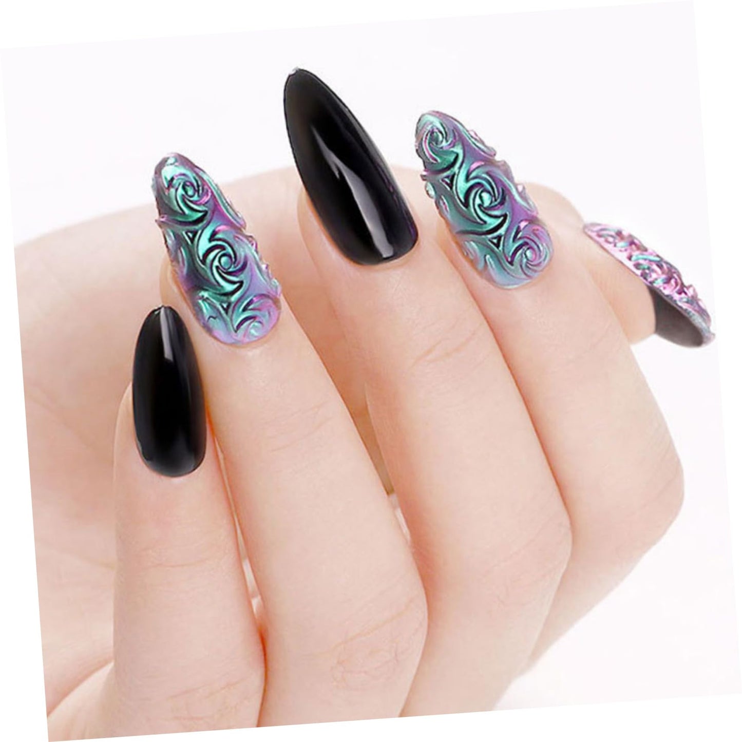 FRCOLOR Nail Art Silicone Stamping Plates 2 Pcs 3.14X2.36 Inch Nail Template Set with 3D Embossed Patterns for DIY Manicure Pedicure Art Molds
