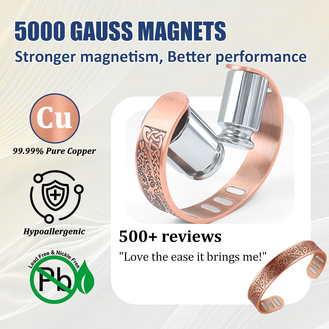 Vicmag Copper Bracelet for Men 9X Strength Magnetic Bracelet Men 99% Pure Copper with 5000 Gauss Magnets, Present Box Adjustable(Life Tree)