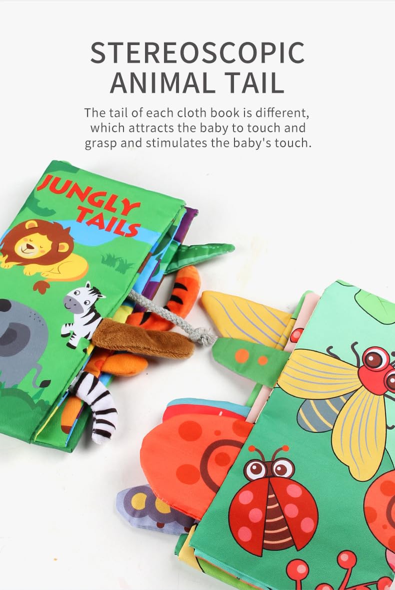 GZYFUVALW Baby Cloth Book Toys with Tails, Stroller Soft Toys for Infant Baby 0-18 Months (Insects)