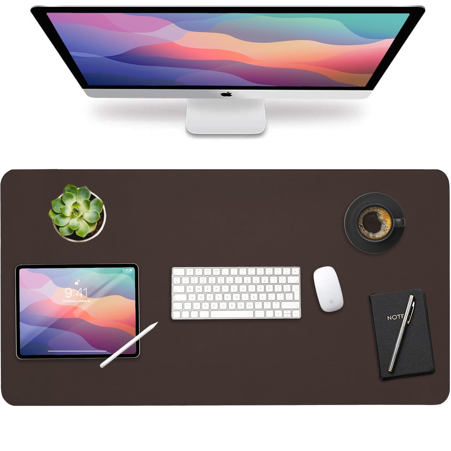 Vine Creations Leather Desk Mat Large 36" x 20", Desk Protector Mat, PU Leather Desk Pad, Non-Slip Large Mouse Pad, Desk Blotter, Desk Pads on Top of Desks, Office Desk Matt for Desktop (Dark Brown)