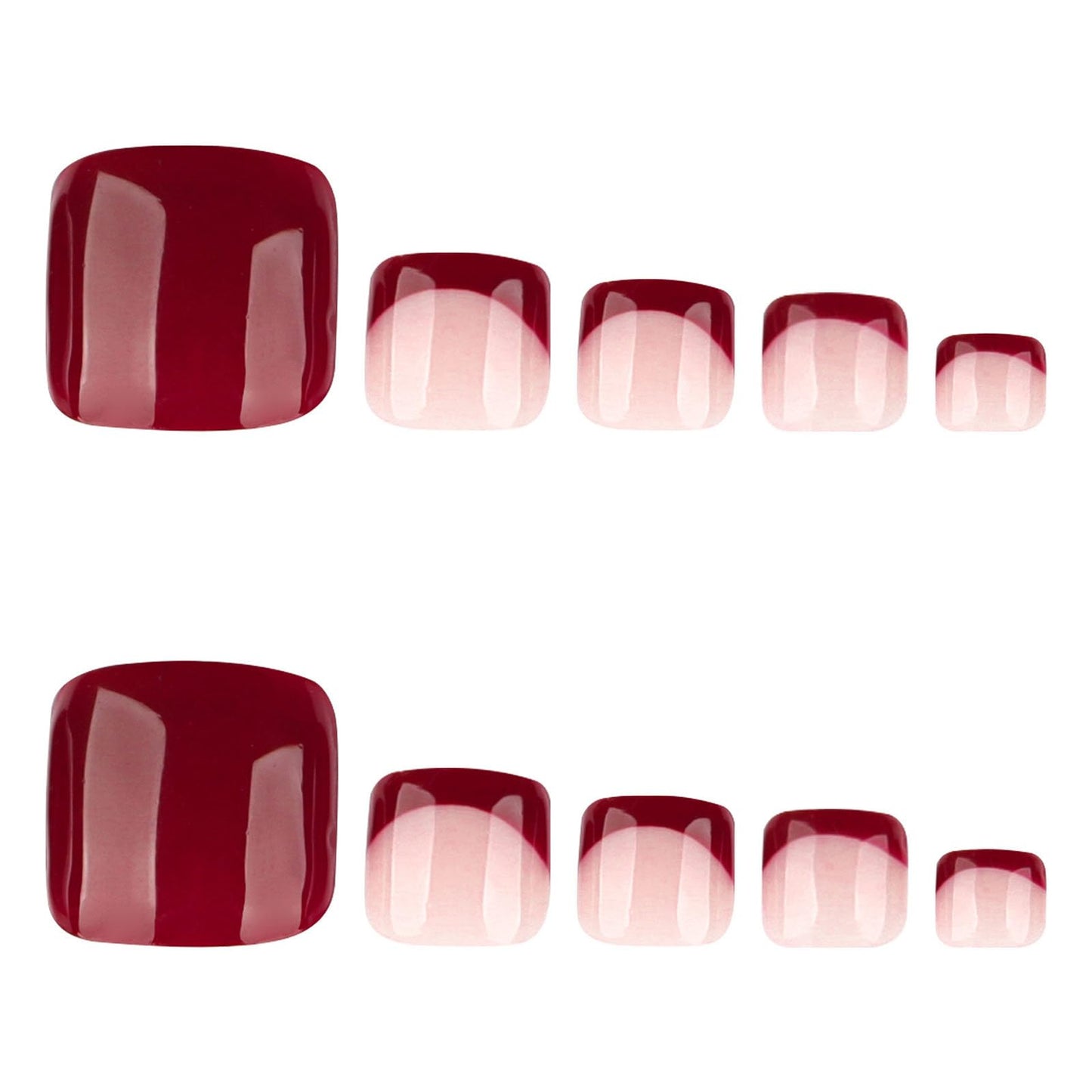 RUOKEXIN Short Press on Toenails Red French Tip Fake Toenails with Designs Square Toe Nail Press ons Sparkly Artificial Nails for Women 24Pcs