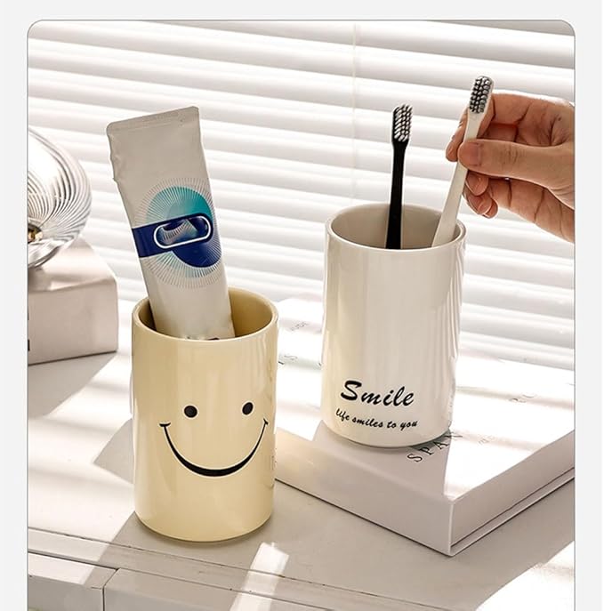 Smiley Face Ceramic Toothbrush Cup - Creative Smile Design, Practical Bathroom Cup, Perfect for Home, Dorm, or Gifts (White & A)