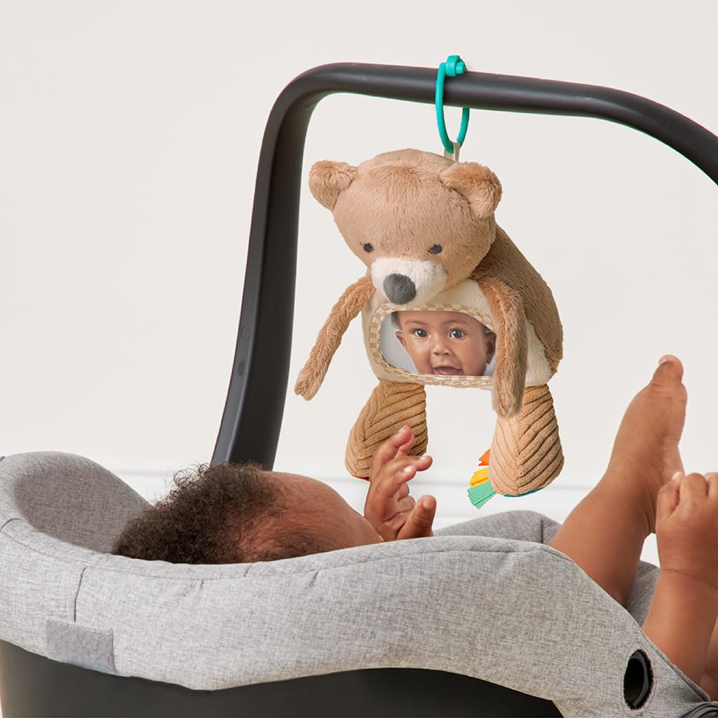 Itzy Ritzy Sensory Tummy Time Toy Mirror - Features Crinkle & Jingle Sounds, Multiple Textures and Mirror for Self-Discovery, Infant Toy for Ages 0 Months and Up, Bear