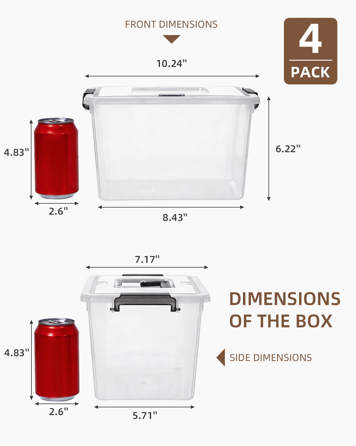 Citylife 4 Packs Plastic Storage Bins with Latching Lids Clear Storage Box with handle Stackable Storage Containers for Organizing Toys, Crafts, Tools