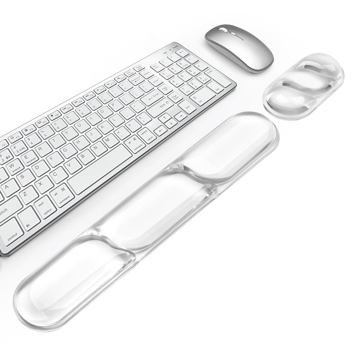 Keyboard and Mouse Wrist Rest, Silicone Gel Ergonomic Mouse Pad with Wrist Rest Set, Gaming Mousepad Arm Cushion Support for Computer Office Desk Accessories (Clear Gel White Set - 2)