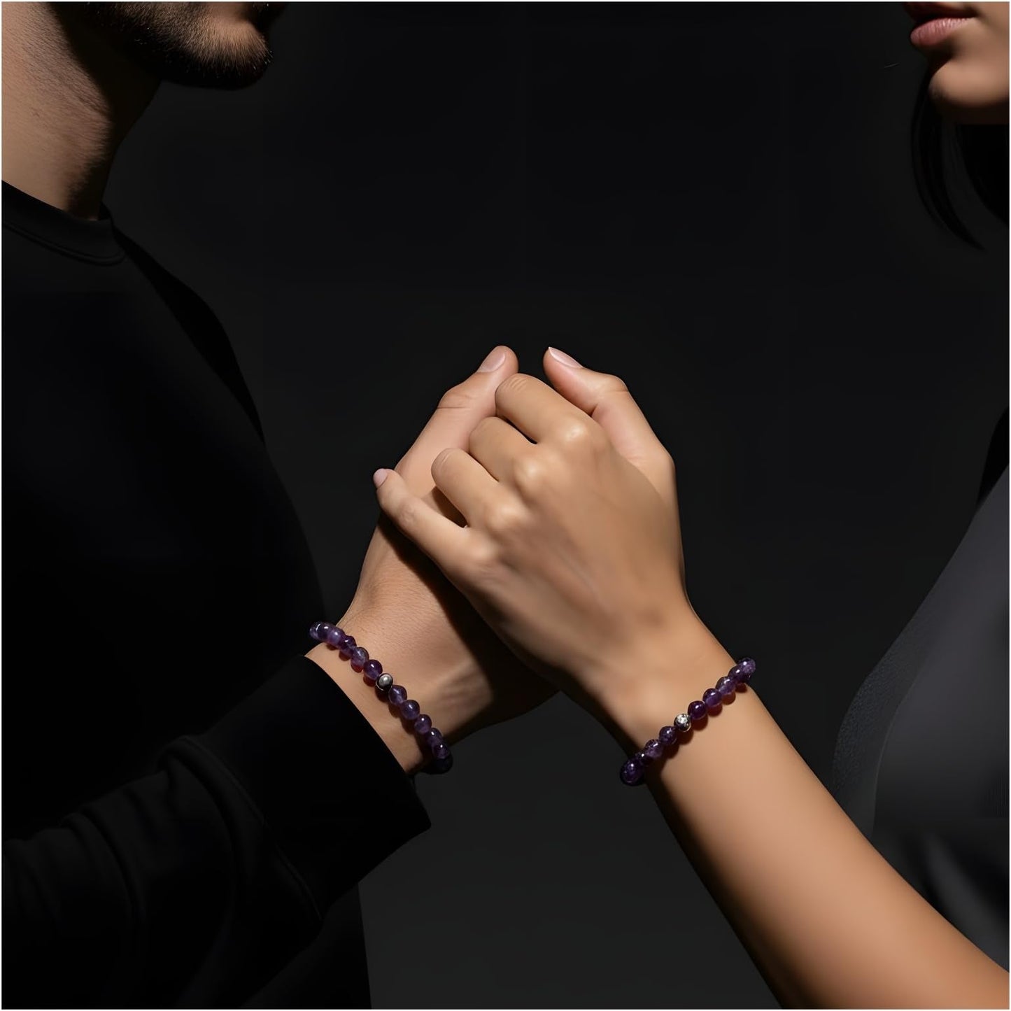 10:10 Beaded Bracelet for Men and Women – Natural Amethyst Gemstones and Stainless Steel – Adjustable, Durable and Elegant – Made in Italy