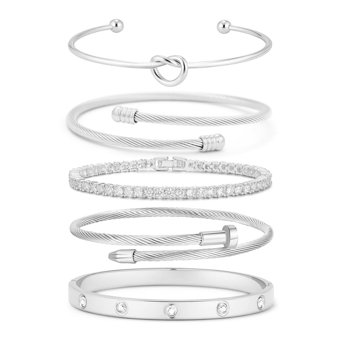 FAFUGA 18 K Silver Plated Love Bangle Bracelet Stack Cuff Jewelry for Women Jewelry Set for Women Gift with Box (style13)