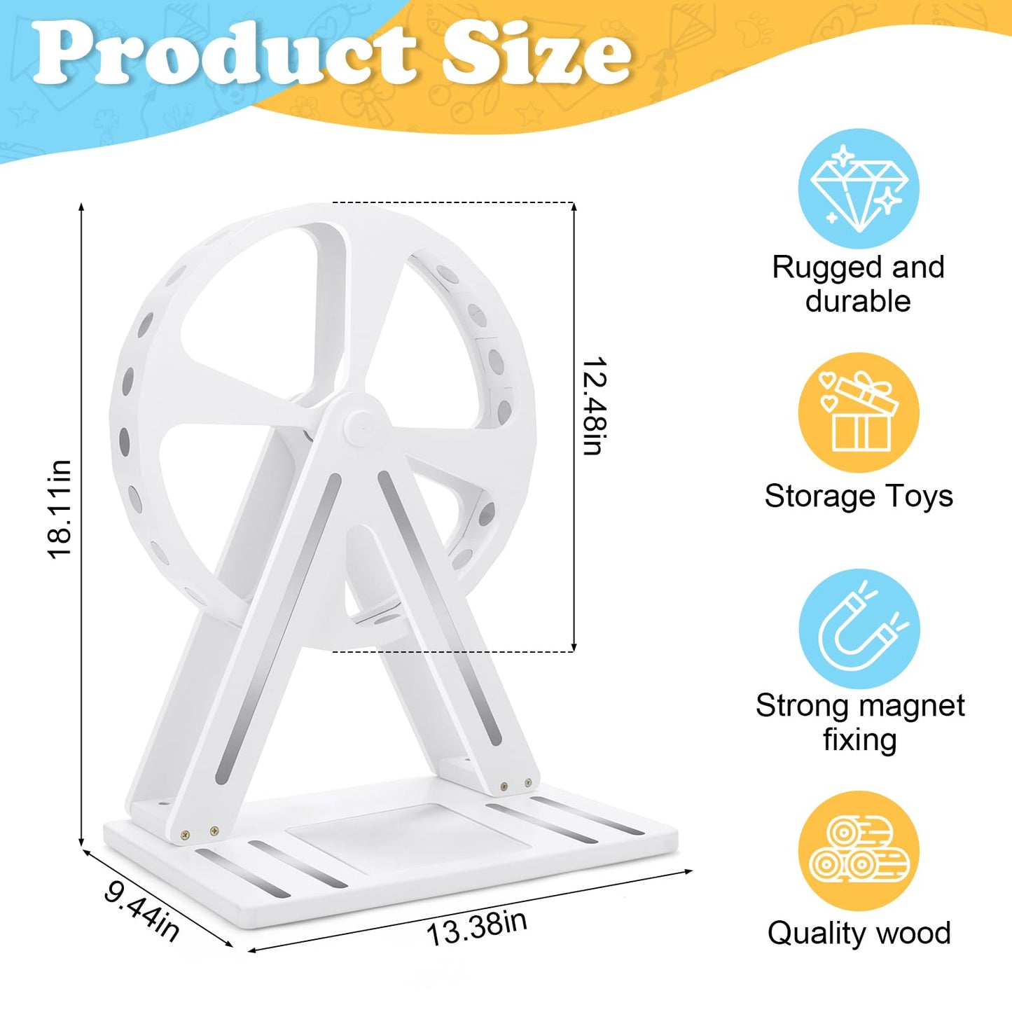 RZYLKA for Tonies Box Organizer Storage Shelf 360° Ferris Wheel, Magnetic Floating Shelves for Generation 1 & 2 Player Tonies Figures Characters, Display Collection 50~70 Characters