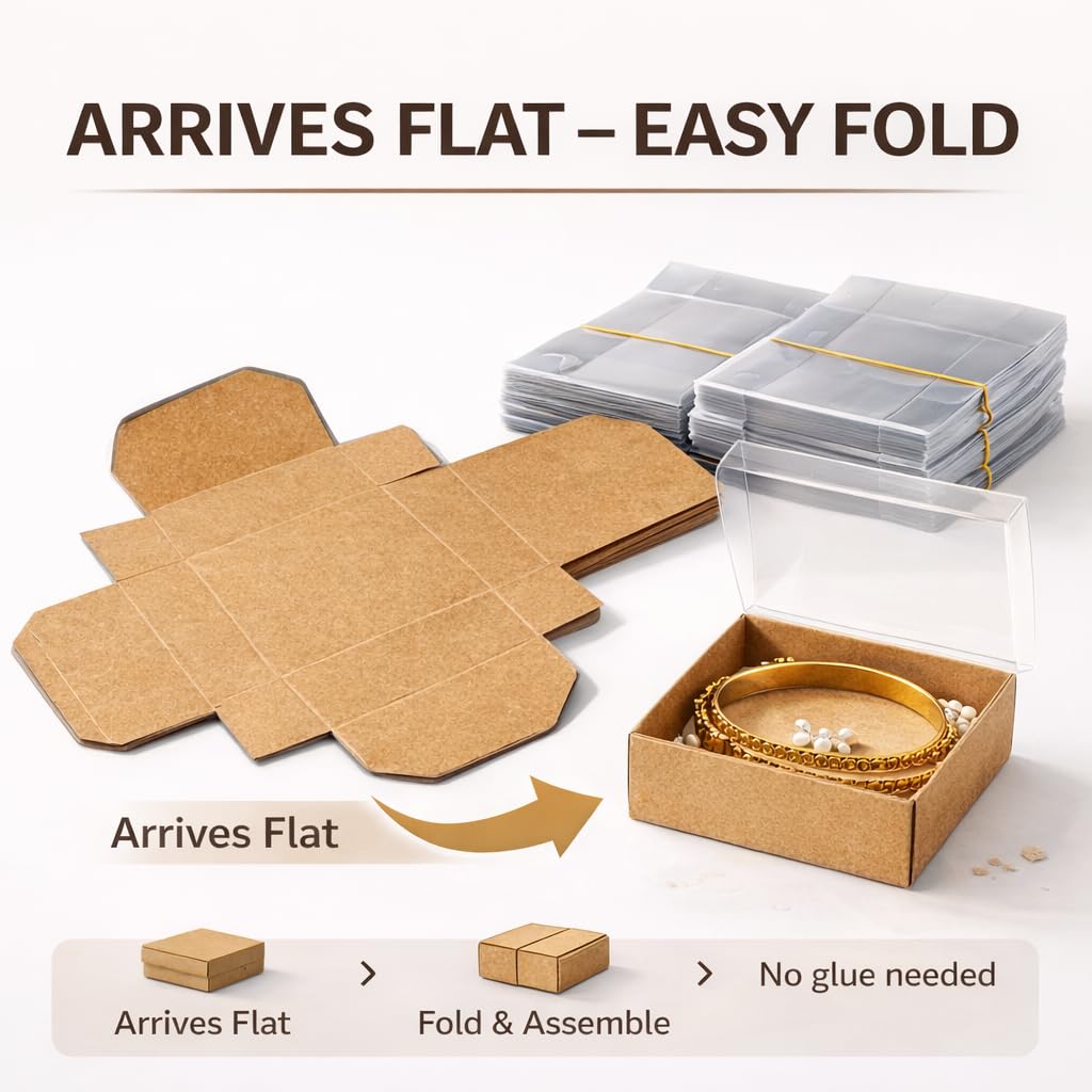 novamem since 2024 Premium Kraft Gift Boxes with Clear Window - 25 Pack Small Favor Boxes for Elegant Gift Packaging, Jewelry, Candy & Small Business (2.76 x 2.76 x 1.18 in)